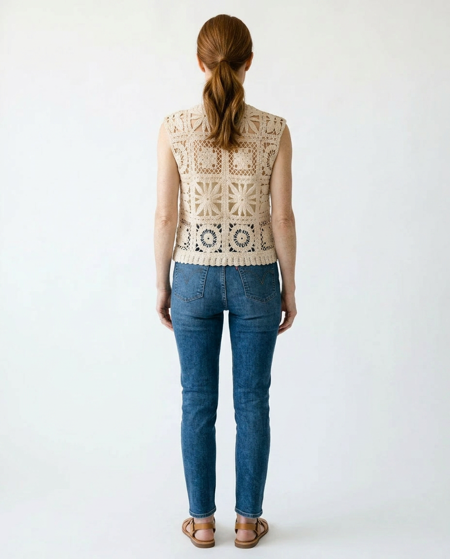 Summer Crochet Sleeveless Vest Top - Boho Openwork Style