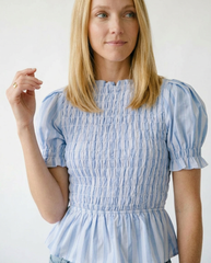 Striped Smocked Puff Sleeve Cottagecore Blouse