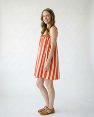 Striped Scallop Trim Cotton Mini Dress | Cottage Blush