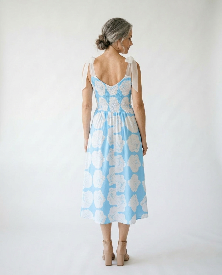 Coastal Shell Print Smocked Midi Dress | Cottage Blush