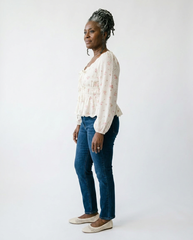 Floral Clip Dot Lace Trim Blouse | Romantic Cottage Top