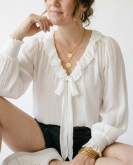 Vintage Ruffle Long Sleeve Blouse - Sheer Frill Top