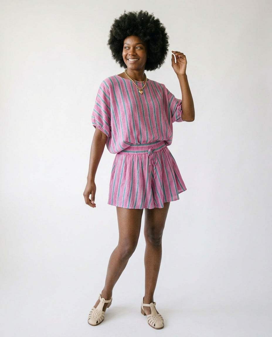 Striped Dolman Short Set | Relaxed Cottagecore Lounge Set