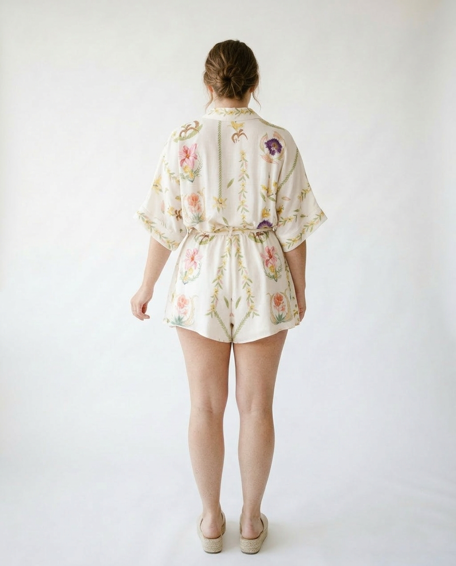 Floral Tie-Waist Half Sleeve Romper | Cottage Core Set