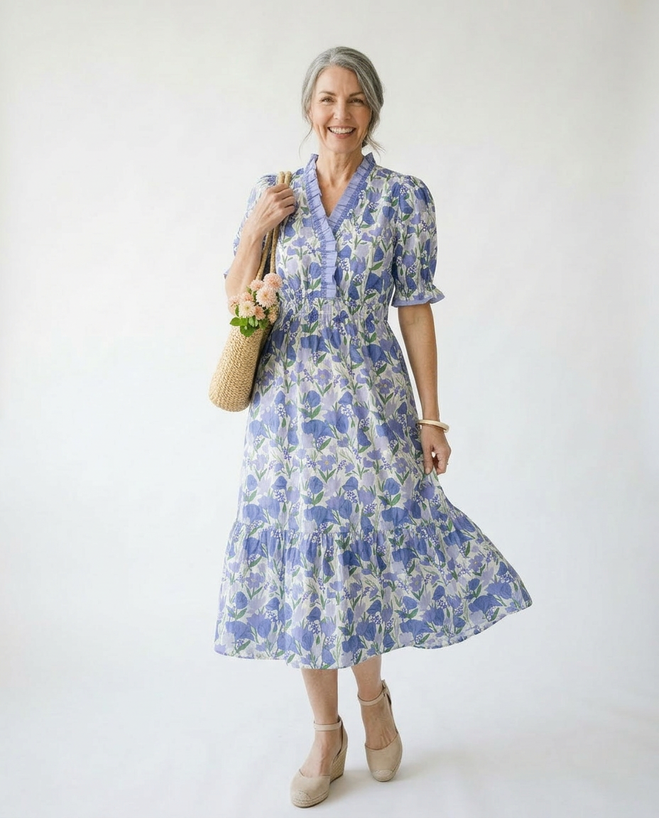 Floral Ruffle Trim Tiered Midi Dress | Cottage Blush