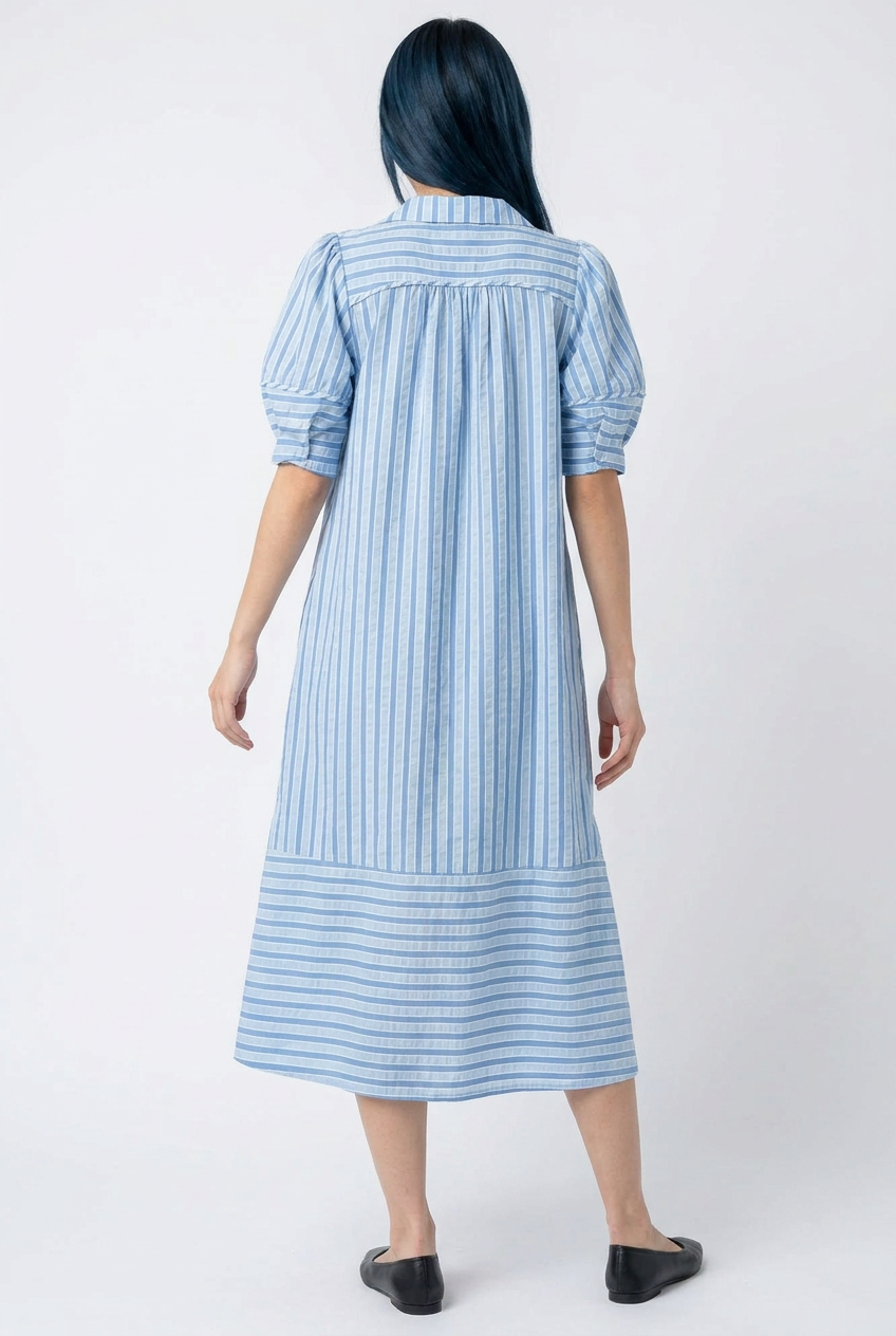 Striped Puff Sleeve Midi Dress | Cottage Blush Romantic Midi