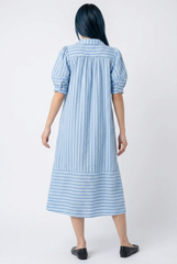 Striped Puff Sleeve Midi Dress | Cottage Blush Romantic Midi