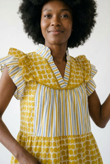 Mixed Patchwork Flutter Sleeve Tiered Dress