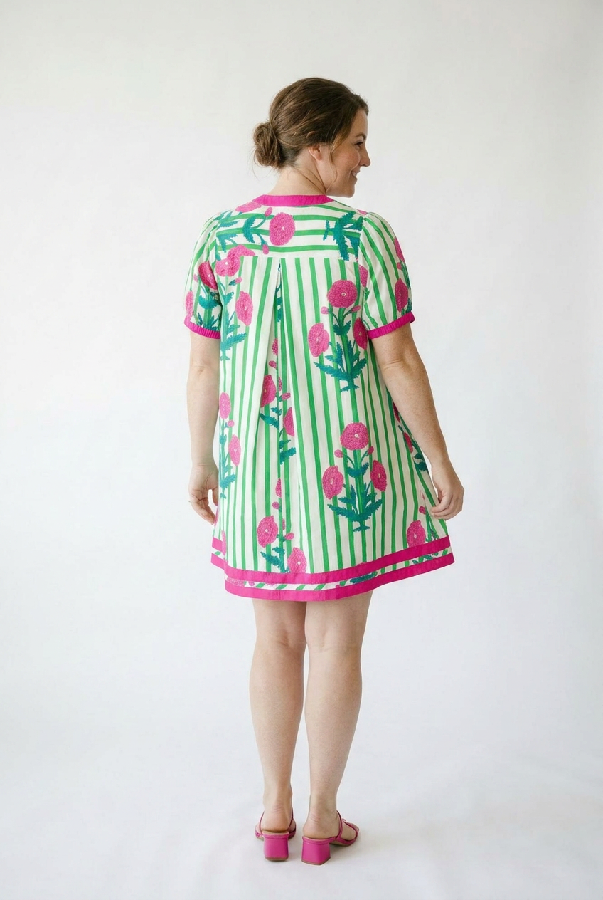 Floral Stripe Mix Cotton Dress | Whimsical Cottagecore Style