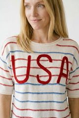 Patriotic USA Stripe Short Sleeve Knit Sweater Top