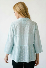 Tonal Dot Weave Ruffle Blouse | Textured Cotton Shirt
