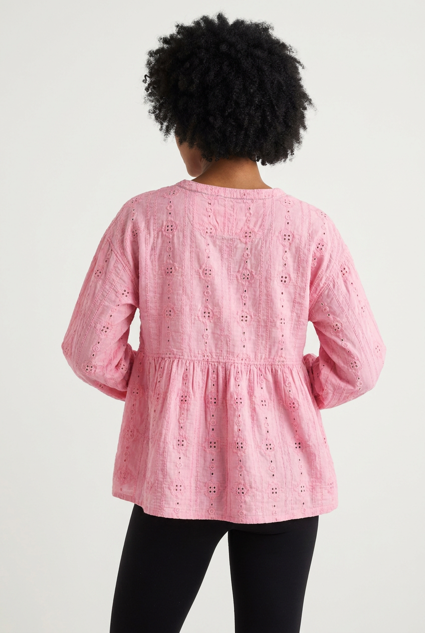 Cotton Eyelet Lace Empire Waist Blouse | Cottage Blush