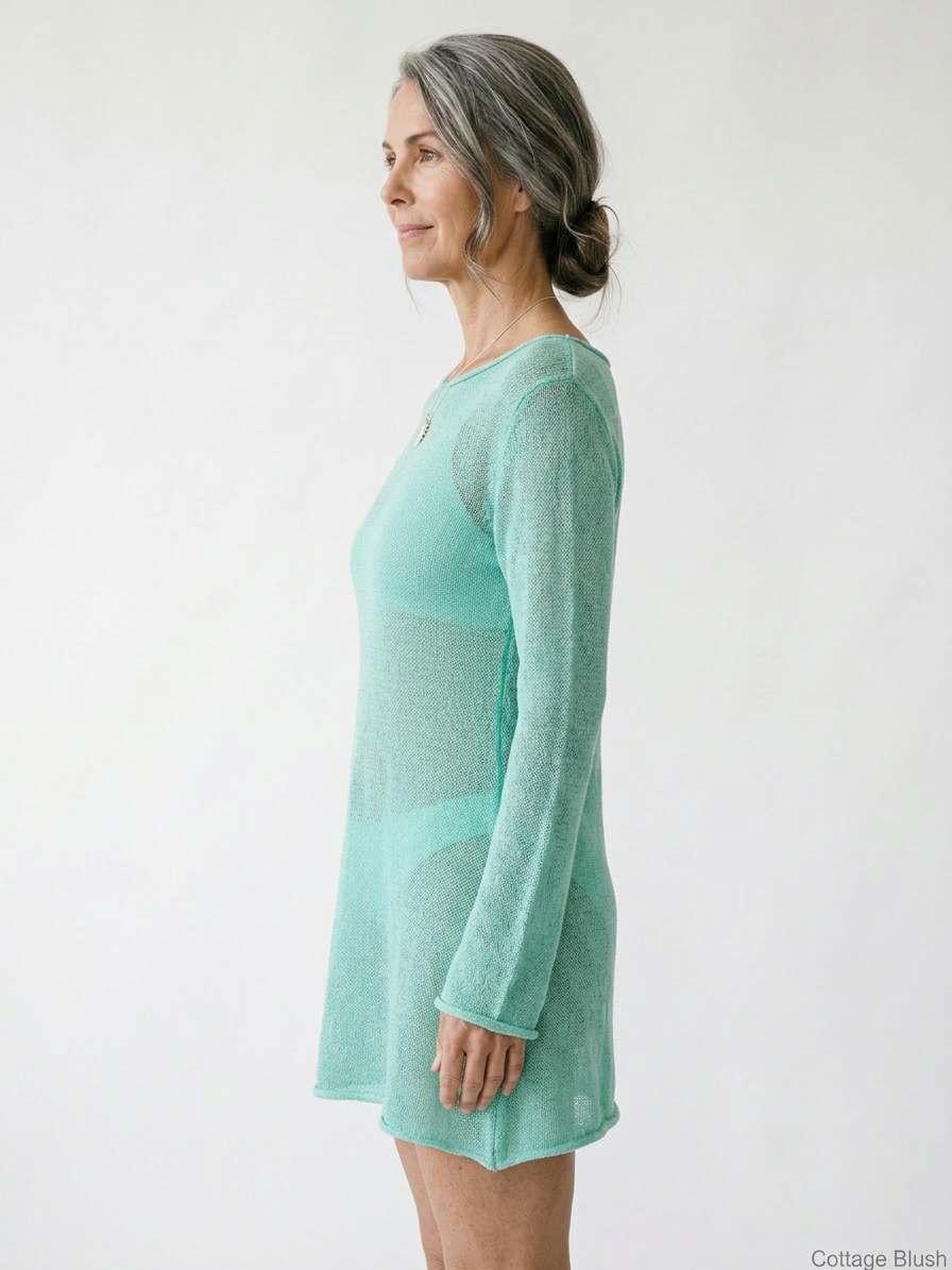 Sheer Knit Long Sleeve Cover-Up Dress | Cottage Blush