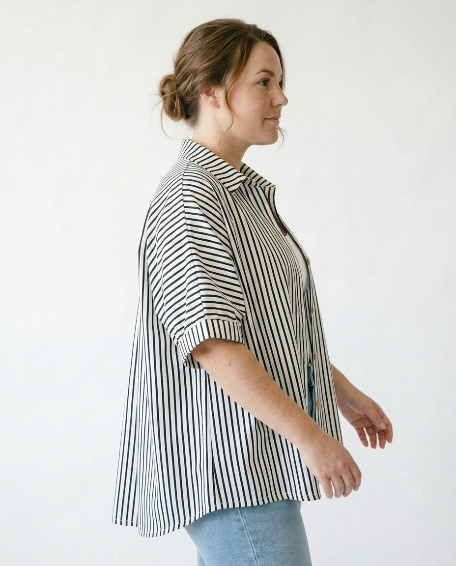 Oversized Striped Button Down Shirt | Cottage Blush Top