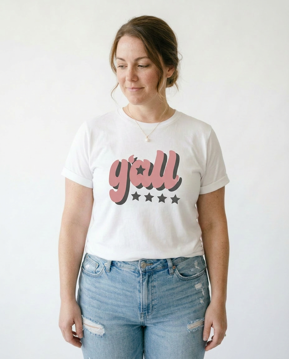Vintage Y'ALL Graphic Tee | Feminine Casual Round Neck Top