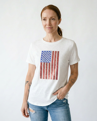 Vintage Americana Sequin Flag Tee | Feminine Short Sleeve To