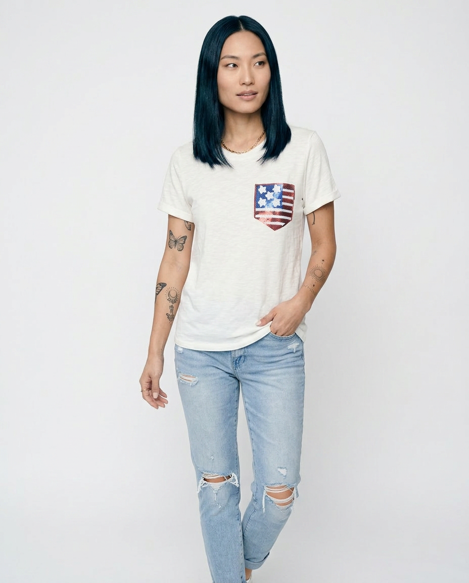 Americana Sequin Flag T-Shirt | Sparkly Short Sleeve Top