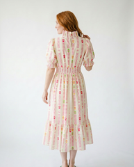 Vibrant Smocked Ruffle Midi Dress | Feminine Cottage Style