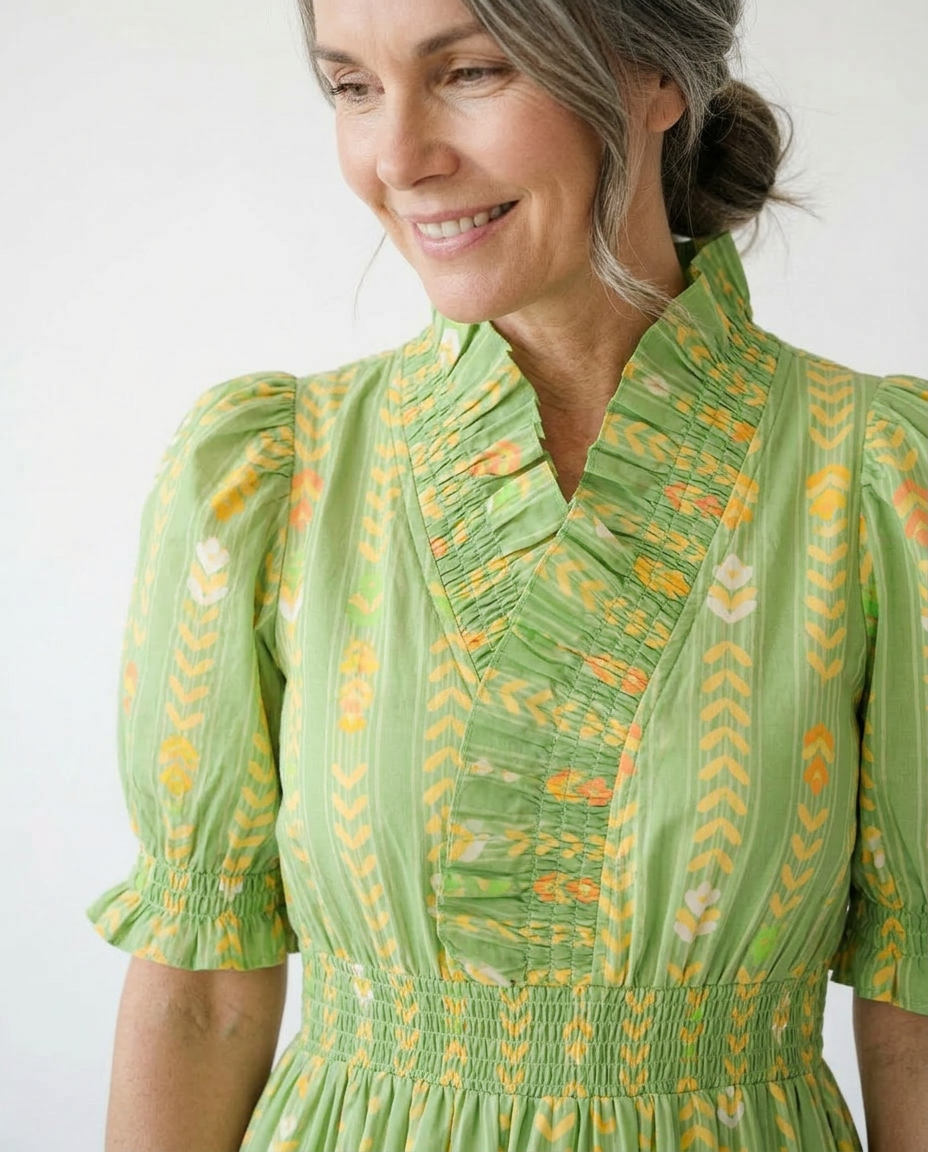 Vibrant Ruffle Smocked Midi Dress | Feminine Cottagecore