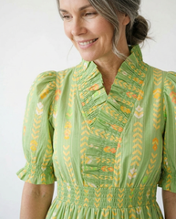Vibrant Ruffle Smocked Midi Dress | Feminine Cottagecore