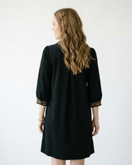 V-Neck Cotton Shift Dress with Contrast Trim | Cottage Blush
