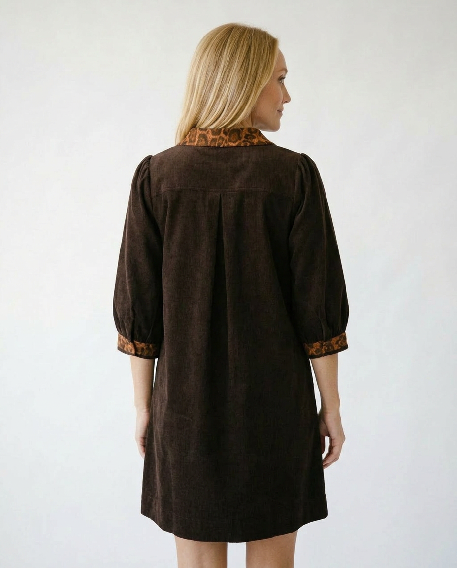 Umgee V-Neck Cotton Shift Dress with Contrast Trim