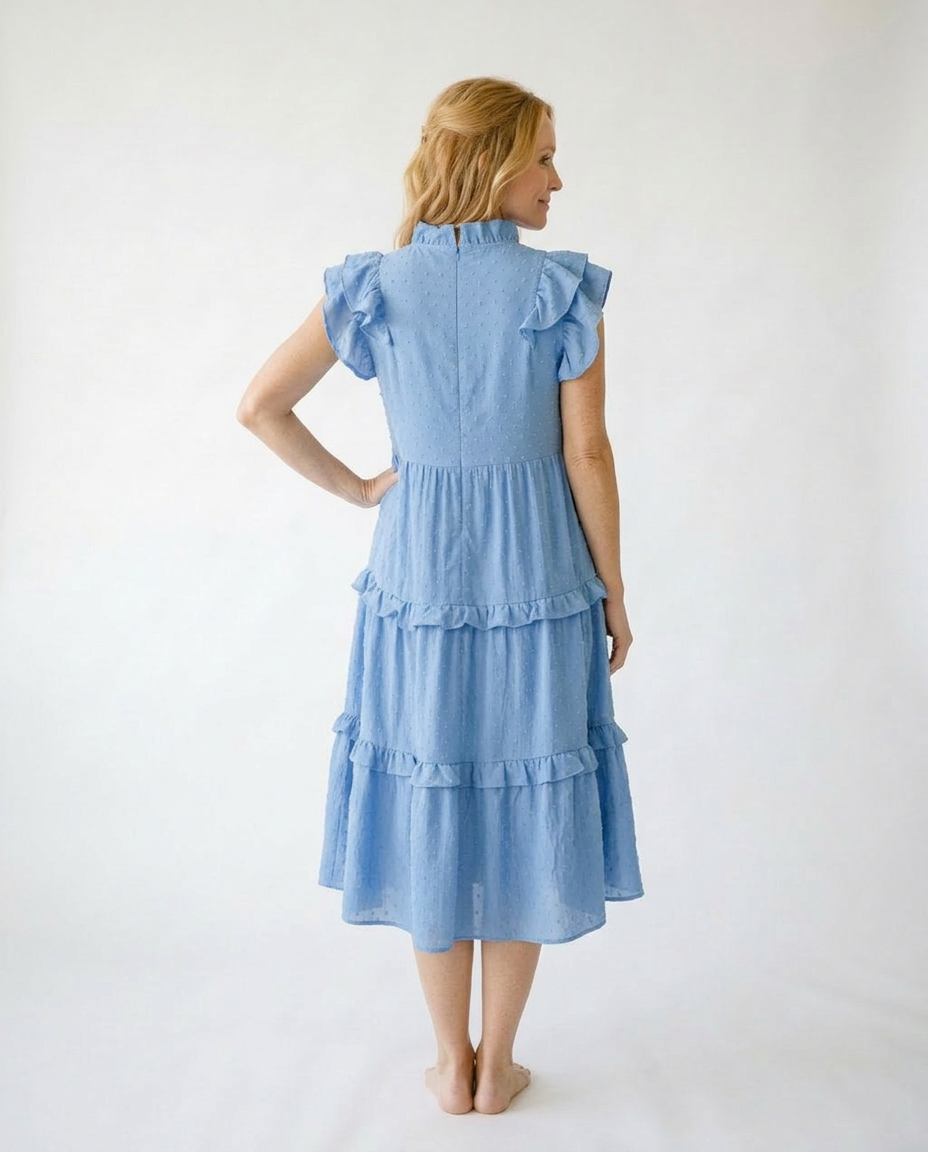 Textured Ruffle Sleeve Tiered Midi Dress | Cottage Blush