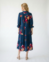 Floral Tiered Midi Dress with Puff Sleeves | Cottage Blush