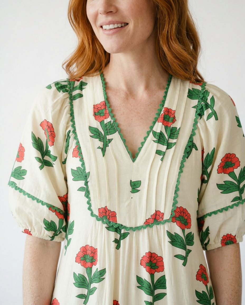 Floral Ruffle Midi Dress with Pockets | Cottage Blush