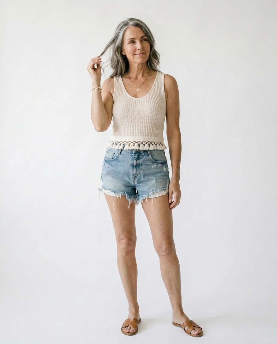 Tassel Hem Textured Tank Top | Cottage Core Sleeveless Top