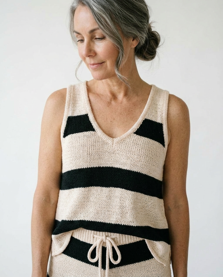 Striped Knit Tank and Shorts Lounge Set | Cottage Blush