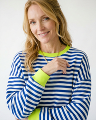 Vintage Striped Ribbed Trim Sweatshirt | Cottage Blush