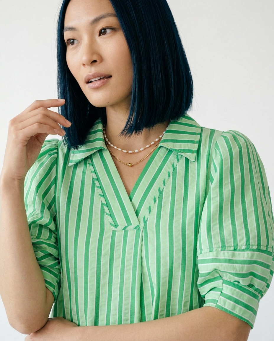 Striped Puff Sleeve Midi Dress | Cottage core Summer Style
