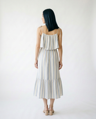 Striped Tiered Shoulder Tie Midi Dress | Cottage Blush