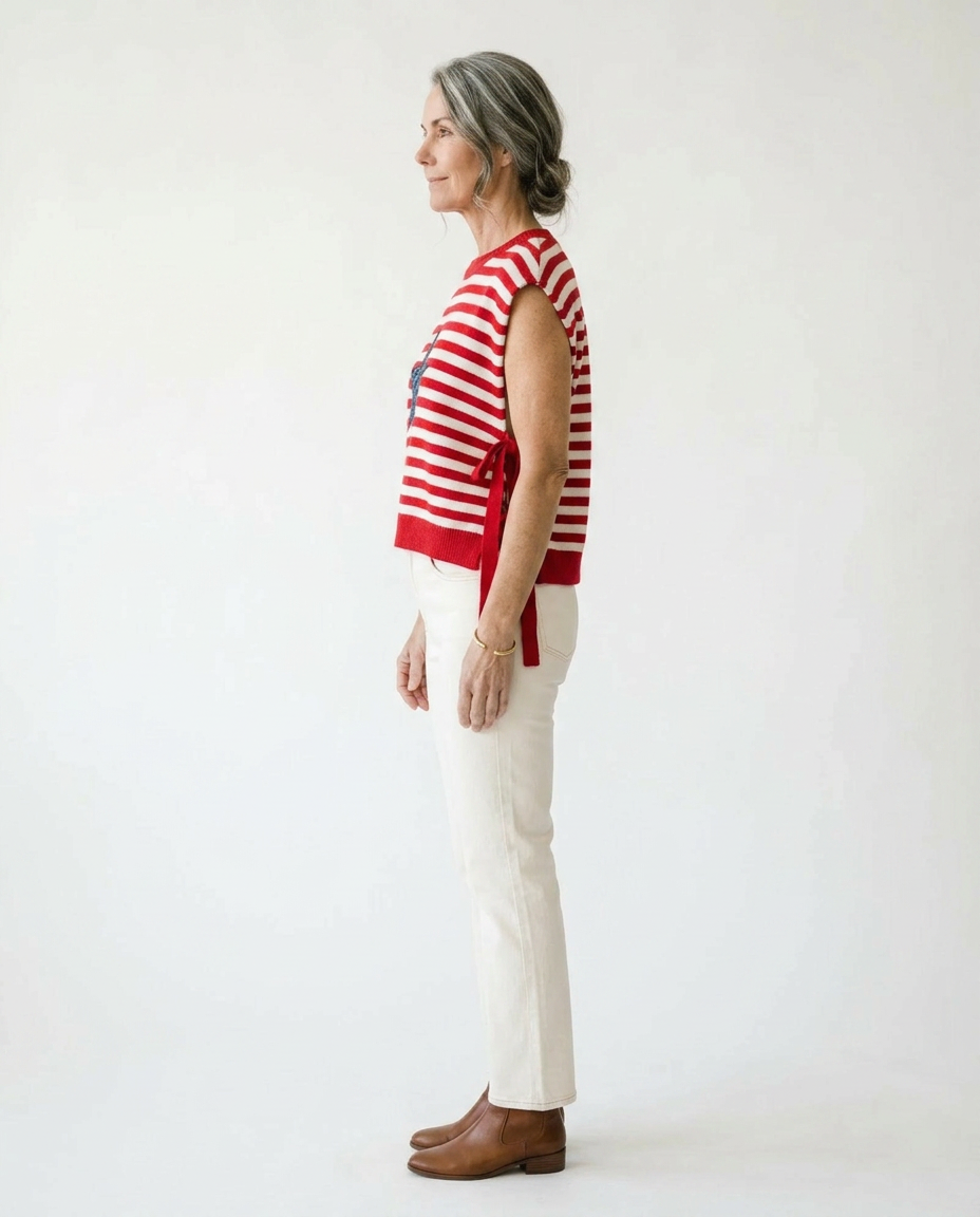 Patriotic Star Patch Stripe Sweater Vest | Cottage Blush