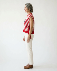 Patriotic Star Patch Stripe Sweater Vest | Cottage Blush