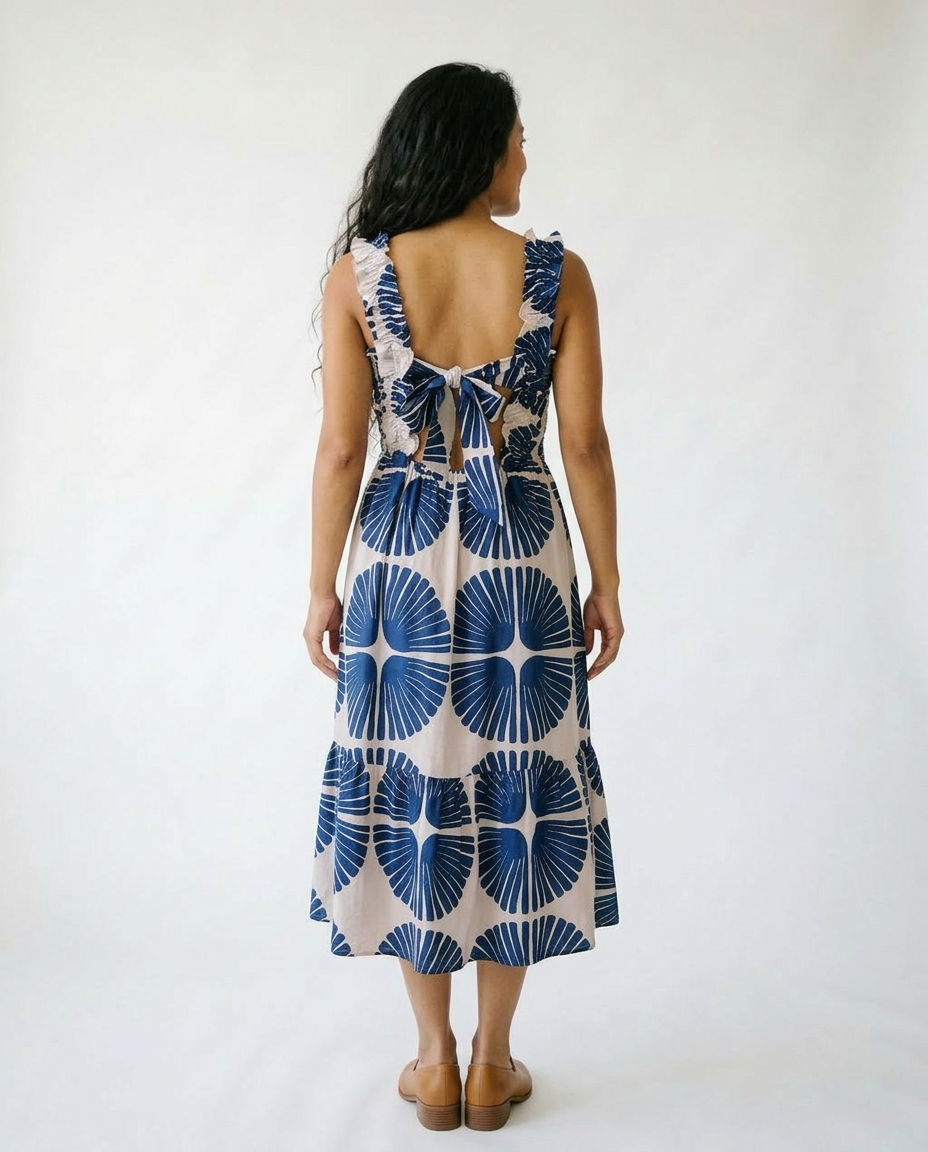 Abstract Print Smocked Tiered Midi Dress | Cottage Blush