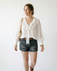 Vintage Ruffle Long Sleeve Blouse - Sheer Frill Top