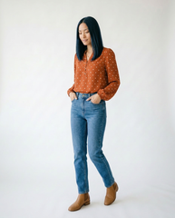 Polka Dot V-Neck Blouse - Long Sleeve Cottagecore Top