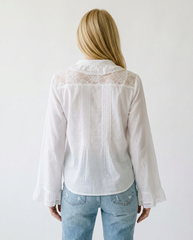 Vintage Lace Trim Pintuck Button-Down Blouse