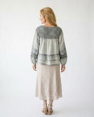 Lace Pintuck Flared Blouse | Romantic Layered Cotton Top