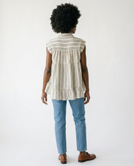 Striped Ruffle Cotton Top | Feminine Sleeveless Blouse