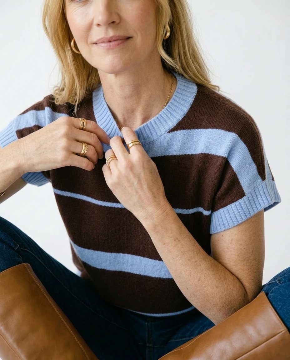 Striped Short Sleeve Knit Top | Romantic Cottagecore Blouse