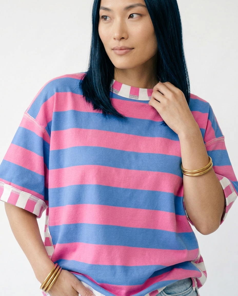 Striped Patchwork Oversized Top | Cottage Blush
