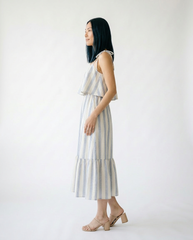 Striped Tiered Shoulder Tie Midi Dress | Cottage Blush