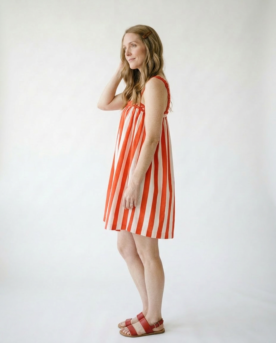 Striped Scallop Trim Cotton Mini Dress | Cottage Blush