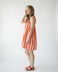 Striped Scallop Trim Cotton Mini Dress | Cottage Blush